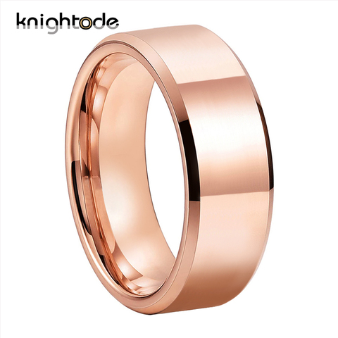 Anillo de boda de tungsteno y oro rosa de 8mm para hombre y mujer, sortija de compromiso, regalo para amantes, pulido, biselado, ajuste cómodo ► Foto 1/6