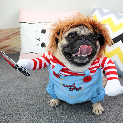 Perro de disfraces de Halloween ropa divertida para mascotas gato vaquero Riders traje para Cosplay pequeño, mediano, grande Bulldog, Navidad, Caballero ► Foto 1/6