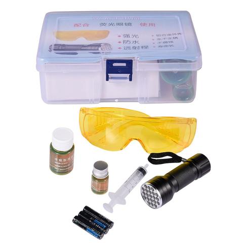 Kit Detector de fugas duradero multifuncional herramientas de reparación de aire acondicionado automotriz LED UV juego de gafas protectoras de linterna ► Foto 1/6