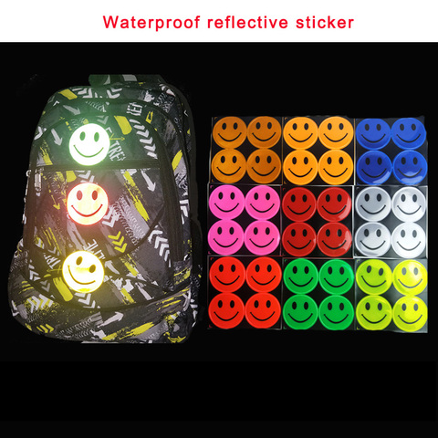 11 colores súper adhesivo sonrisa cara pegatina reflectante coche moto bicicleta calcomanía de scooter mochila bolsa pegatina para casco ► Foto 1/6