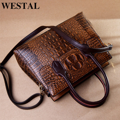 WESTAL-Bolso de mano de diseñador para mujer, bolsa de mano de PU con patrón de croco ► Foto 1/1