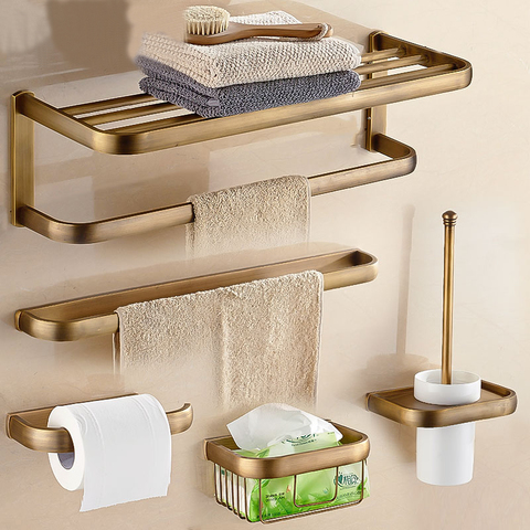 Juegos de accesorios de baño de bronce antiguo, toallero, soporte de papel higiénico, gancho para bata, accesorios de baño ► Foto 1/6