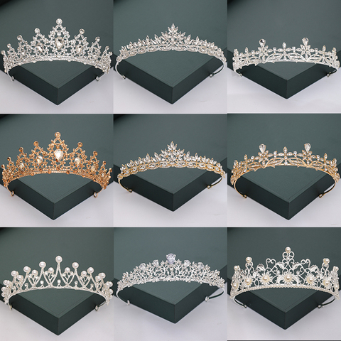 Tiaras y coronas doradas y plateadas para novia para fiesta de casamiento, perlas de cristal, diadema, adornos para cabeza de diamantes de imitación, accesorios de moda ► Foto 1/1