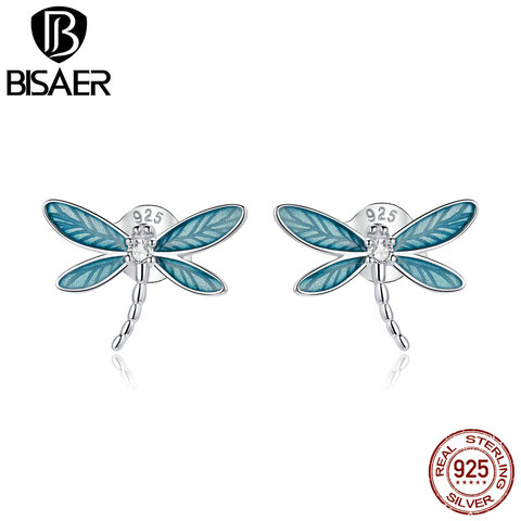 BISAER-pendientes pequeños de Plata de Ley 925 auténtica con forma de libélula para mujer, joyería de plata fina, regalo, EFE455 ► Foto 1/6