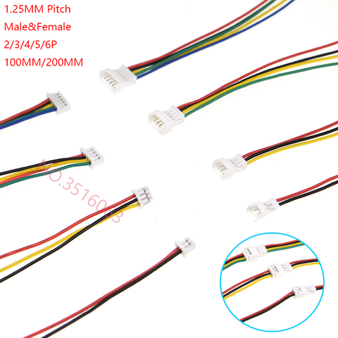 10 100MM mini micro JST 1,25/2/3/4/5/6 pin macho conector de enchufe hembra con cable 1,25 MM 2pin/3pin/4pin/5pin cable 2p/3p/4p/5p ► Foto 1/4