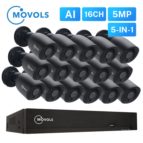 MOVOLS-sistema de cámaras de seguridad para interiores y exteriores, kit de sistema de videovigilancia P2P, H.265 + XVR, 16CH, 5MP, HD, CCTV, 16 Uds. ► Foto 1/6