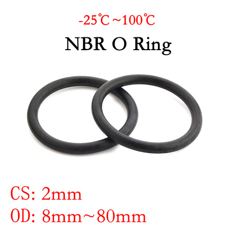 Junta de sellado NBR O Ring, espesor CS 2mm OD 8 ~ 80mm, espaciador de goma de nitrilo butadieno, arandela resistente al aceite, forma redonda, negro, 10 Uds. ► Foto 1/3