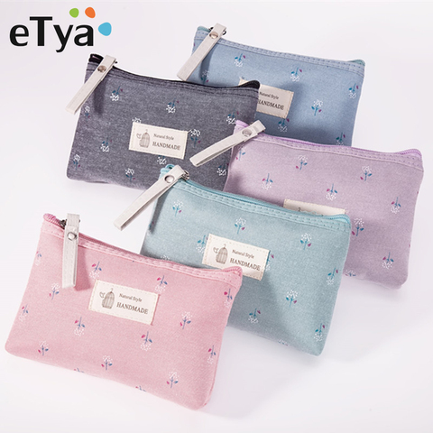 ETya-neceser de lona con cremallera Floral para mujer, bolsa pequeña de viaje para maquillaje, organizador de aseo personal ► Foto 1/6