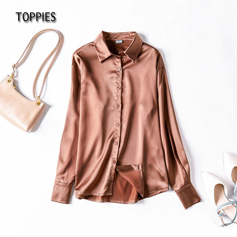 Toppies-Blusa holgada de satén con manga larga para primavera y otoño, Camisa lisa para mujer, color liso, 2022 ► Foto 1/6