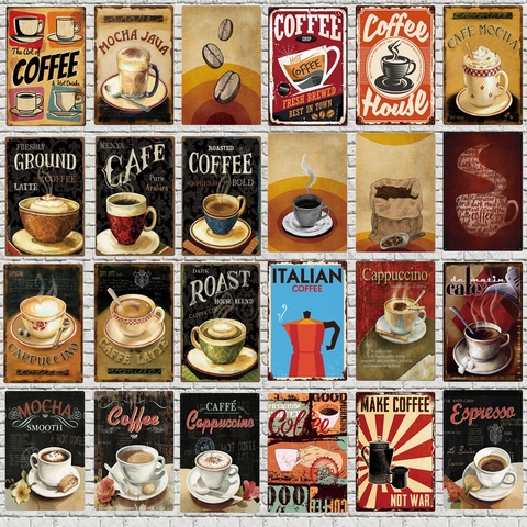 Signo de café italiano, placa de Metal Vintage de estaño, pared, Bar, cafetería, tienda, restaurante, decoración artesanal para el hogar, 30x20cm XP(961)A ► Foto 1/6