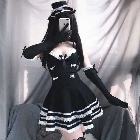 Delantal Sexy erótico Maid Lolita Lencería Cosplay ropa interior traje Kawaii Mini diablo juego de rol juego de la muñeca arco para mujeres ► Foto 1/5