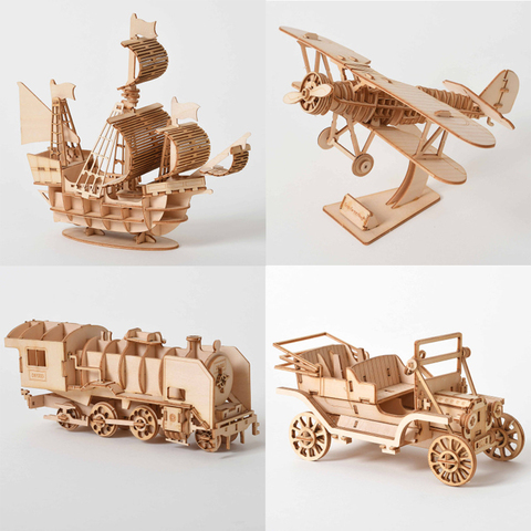 Biplane Steam-rompecabezas 3D de madera para niños, juguetes locomotores de corte láser, ensamblaje, Kits de madera, decoración de escritorio ► Foto 1/6