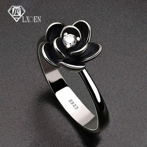 Anillos de fiesta góticos de flores simples para mujer, sortija de compromiso de acero inoxidable negro para chica, el mejor regalo, joyería ► Foto 1/6