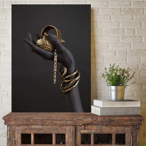 Pulsera de Mano Negra y dorada, pintura al óleo sobre lienzo, arte africano, carteles e impresiones, imagen artística de pared para sala de estar ► Foto 1/6