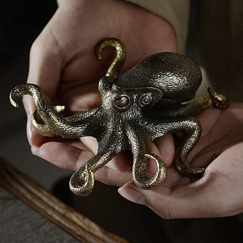 Estatua de pulpo grande de cobre puro para mesa de té y mascota, ornamento de la suerte, accesorios de decoración del hogar, juego de té antiguo, artesanía, decoración del hogar ► Foto 1/6