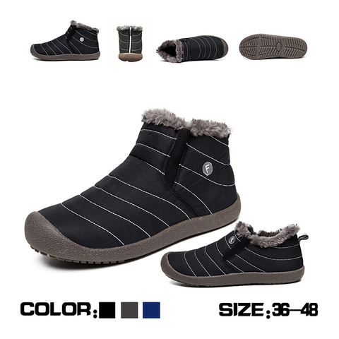 Zapatos de invierno a la moda de los hombres de tamaño 36-48 Color sólido botas de nieve de peluche de felpa dentro base antideslizante caliente impermeable botas de los hombres ► Foto 1/6