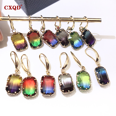 CXQD-pendientes colgantes rectangulares coloridos y brillantes para mujer, aretes Vintage de cristal, joyería de boda Declaración ► Foto 1/6