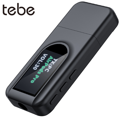 Tebe-receptor y transmisor de Audio Bluetooth 5,0 con pantalla OLED, miniadaptador inalámbrico 2 en 1, 3,5mm, Jack AUX para TV, auriculares y coche ► Foto 1/6