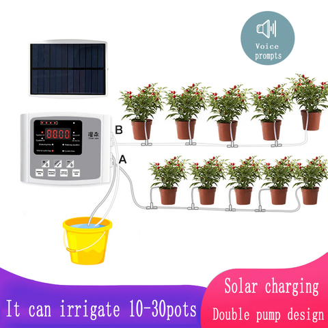 Dispositivo de riego por goteo para jardín, controlador de doble bomba, sistema de temporizador, energía solar, herramienta para regar plantas inteligente, automático ► Foto 1/6