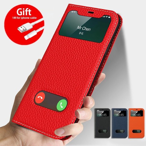 Coque para iPhone SÍ Fundas Cubierta de la Ventana Vista Flip Funda de Cuero para el iphone 5 5S 7 6 6 s Plus Huawei P8 Lite Nexus 6 P Sony M4 Aqua ► Foto 1/6