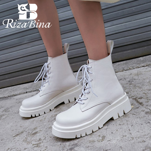 RIZABINA-Zapatos con cordones y tacón de plataforma para mujer, botas cortas cálidas con Botines de Cuero Real, tallas 34-43, 2022 ► Foto 1/6