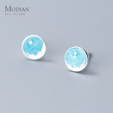 Modian-Pendientes de tuerca de estilo abstracto redondo para mujer, de Plata de Ley 925, joyería fina con estrellas esmaltadas, novedad de 2022 ► Foto 1/5