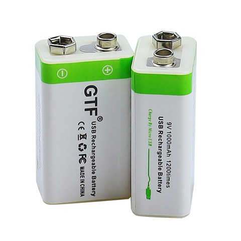 GTF-batería recargable de iones de litio para multímetro, dispositivo de carga de batería de 9 V y 1000mAh con USB, Micro USB de 9 v para micrófono y mando a distancia ► Foto 1/6