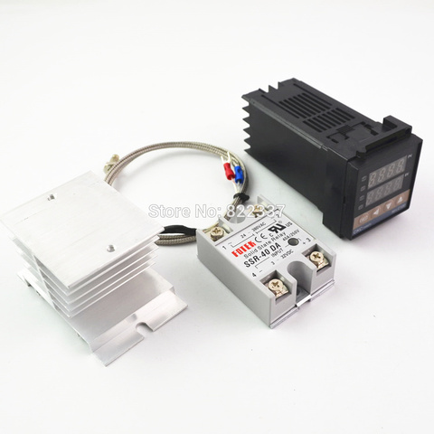 Controlador de temperatura Digital REX-C100-Vac PID + max.40A SSR + K termopar, juego de controlador PID + disipador de calor ► Foto 1/6