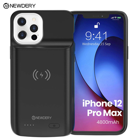 Funda de batería para iPhone 12 Pro Max, 4800mAh, Qi, funda de carga inalámbrica para iPhone 12 Pro Max, 6,7 pulgadas, color negro ► Foto 1/6