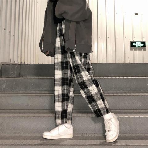 Dropshipping. Exclusivo. Harajuku pantalones a cuadros para mujeres pantalones 2022 Streetwear Pantalones de mujer Harem otoño señoras Causal pantalones de talla grande ► Foto 1/5