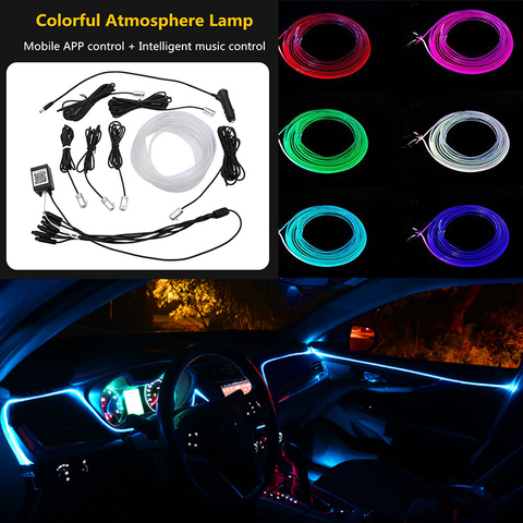 Tira de luces LED de neón para EL Interior del coche, luz de ambiente con sonido activo, RGB, Multicolor, Control por teléfono, 12V, novedad de 2022 ► Foto 1/6