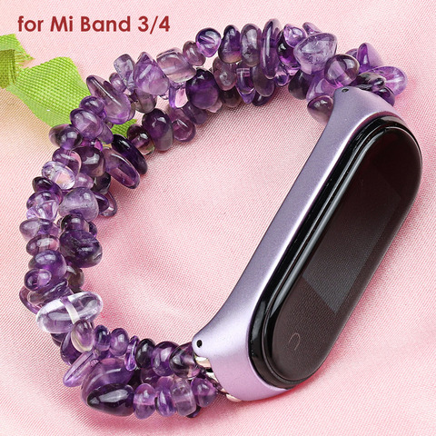 Correas de cuentas creativas para Xiaomi Mi Band 5 y 4, pulsera para mujer Miband 3, correa de reloj con piedra Natural de lujo hecha a mano de lavanda ► Foto 1/6