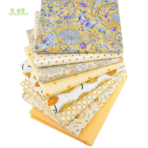 Chainho, serie Floral amarillo, tela de algodón de sarga estampada, tela de retales para coser DIY acolchado Material para bebés y niños, 100x160cm ► Foto 1/6