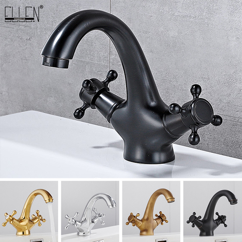 Grifo antiguo de agua caliente y fría, Grifería de lavabo de bronce cepillado, negro, Cisne, lavabo de diseño clásico, grúa mezcladora de fregadero 7422 ► Foto 1/6