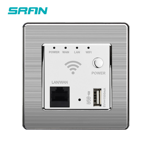 SRAN-enchufe wifi de pared con llama USB de acero inoxidable, 86mm x 86mm, 300MB, toma de relé de enrutamiento inalámbrico ► Foto 1/5