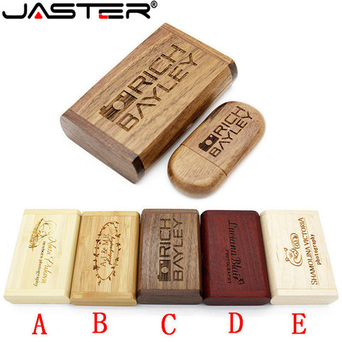 JASTER (más de 10 piezas LOGO gratis) usb de madera + caja usb flash drive 1 gb 2 gb 4 gb 8 gb 16 gb 32 gb 64 gb de memoria fotografía regalos ► Foto 1/6