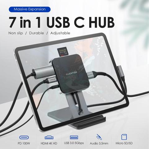 IPad Pro USB C Hub con 4K HDMI, carga PD, lector de tarjetas SD/Micro SD, USB 3,0 y 3,5mm conector de auriculares para Samsung Galaxy Tab S4 ► Foto 1/6