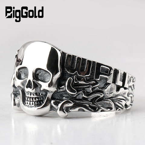 Anillo de calavera de Plata de Ley 925 para hombre, joyería de moda urbana Punk, esqueleto tailandés, anillo Biker plateado ► Foto 1/6