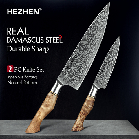 HEZHEN-Juego de Cuchillos de Cocina de Chef de 67 capas, cuchillo de cocina japonés profesional de acero Super Damasco para carne, 2 unidades ► Foto 1/6