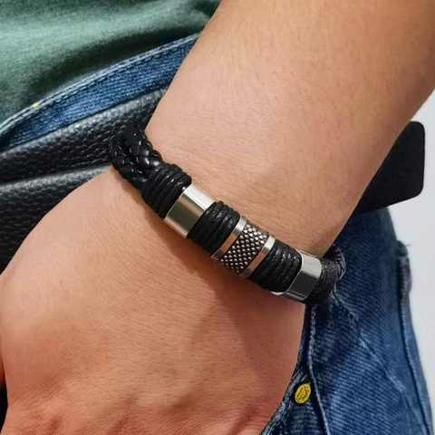 Pulsera de cuero Retro Para hombre y mujer, pulseras trenzadas Vintage en marrón y negro, regalo de fiesta, joyería, brazaletes de cierre magnético 2022 ► Foto 1/6