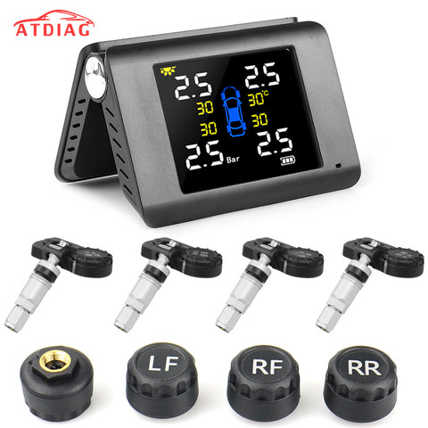 Sistema de Monitoreo de presión de neumáticos de coche, pantalla LED de energía Solar con 4 sensores integrados o externos, inalámbrico, TPMS, nuevo ► Foto 1/6