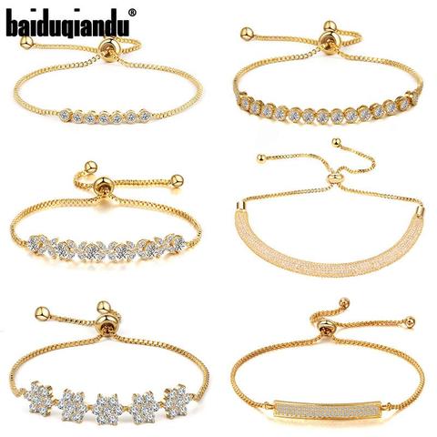 Marca Baiduqiandu Circonia cúbica exquisita Cristal de CZ de diapositivas ajustable de la boda de novia pulseras colecciones ► Foto 1/6