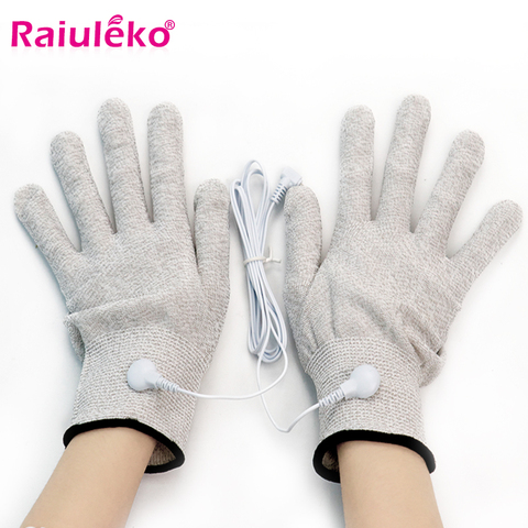 Guantes de masaje de electrodos mágicos conductivos, con Cable para terapia de acupuntura, masajeador/Tens pulsos, cuidado de la salud, 1 par ► Foto 1/6