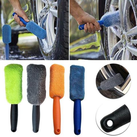 Rueda de microfibra de coche neumático cepillo para llantas limpiador de lavado de coches mango de plástico para lavado de coches accesorios de limpieza de automóviles esponjas, paños & Bru ► Foto 1/6