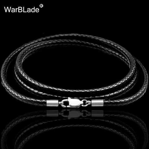 Cordón de cuero para collar de hombre y mujer, cuerda encerada de 40-80cm, 1-3mm, acero inoxidable, cierre de langosta, cadena de conector, joyería DIY ► Foto 1/6