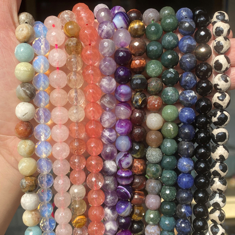 Faceteadas naturales redondas de ojo de tigre, amazonita, turquesas, ágatas, jaspes Onxy, espaciador, cuentas de piedra sueltas para fabricación de joyas, pulsera ► Foto 1/6