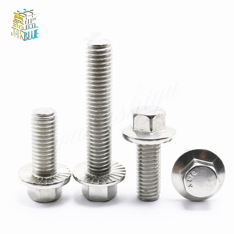 1/10 Uds M5 M6 M8 M10 M12 A2-70 de acero inoxidable 304 GB5787 cabeza hexagonal con brida serrada tapa de tornillo de cabeza hexagonal arandela perno ► Foto 1/2