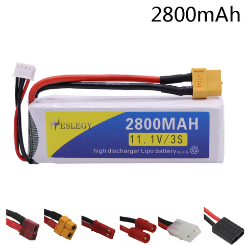 Batería Lipo de 11,1 V, 2800mAh, 40C XT60/BANANA/T, enchufe para cuadricóptero RC, coches de juguete, barco, piezas de repuesto de drones 3S 2200mah 11,1 V ► Foto 1/6