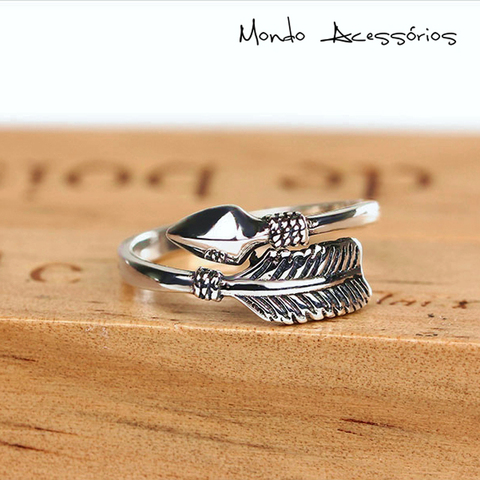 Anillo de plumas de plata para hombre y mujer, joyería de moda ajustable con buen detalle, color plateado ► Foto 1/2