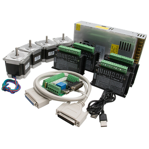 Kit de enrutador de control numérico computerizado de 4 ejes, 4 Uds. 1.2N Nema23 motor paso a paso y controlador TB6600 + 1 pc MACH3 DB25 tablero de interfaz + 1 Fuente de alimentación 24v 15A ► Foto 1/6